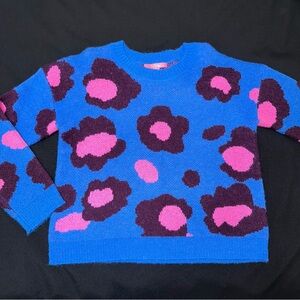 Lilly Pulitzer Sweater size large royal blue burgundy and hot pink leopard spots